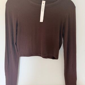 Women's Brown Long Sleeve Crop Top